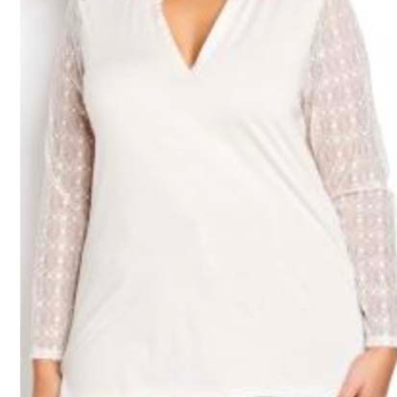 TOP, SHEER LACE SLEEVES, VANILLA, SIZE 4X, JERSEY BODY, ADDITION ELLE, TAGS ON, - Picture 1 of 9